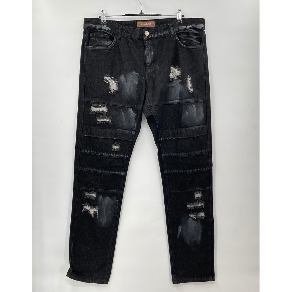 Crysp Denim Black Distressed Moto Jeans Mens Size‎ 38
